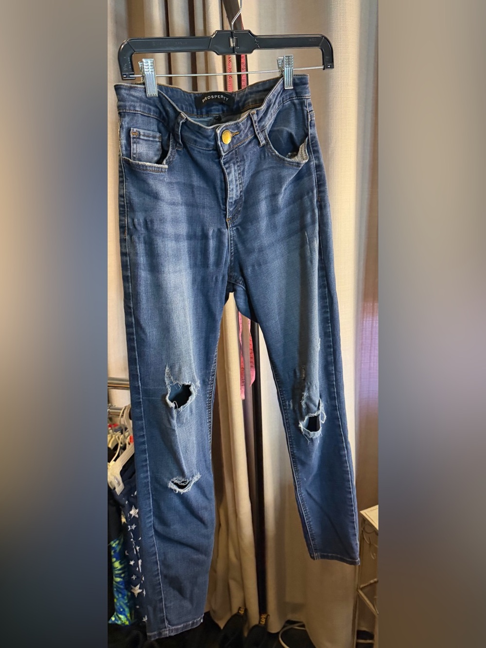 Women's Straight Leg Distressed Jeans in Dark Blue